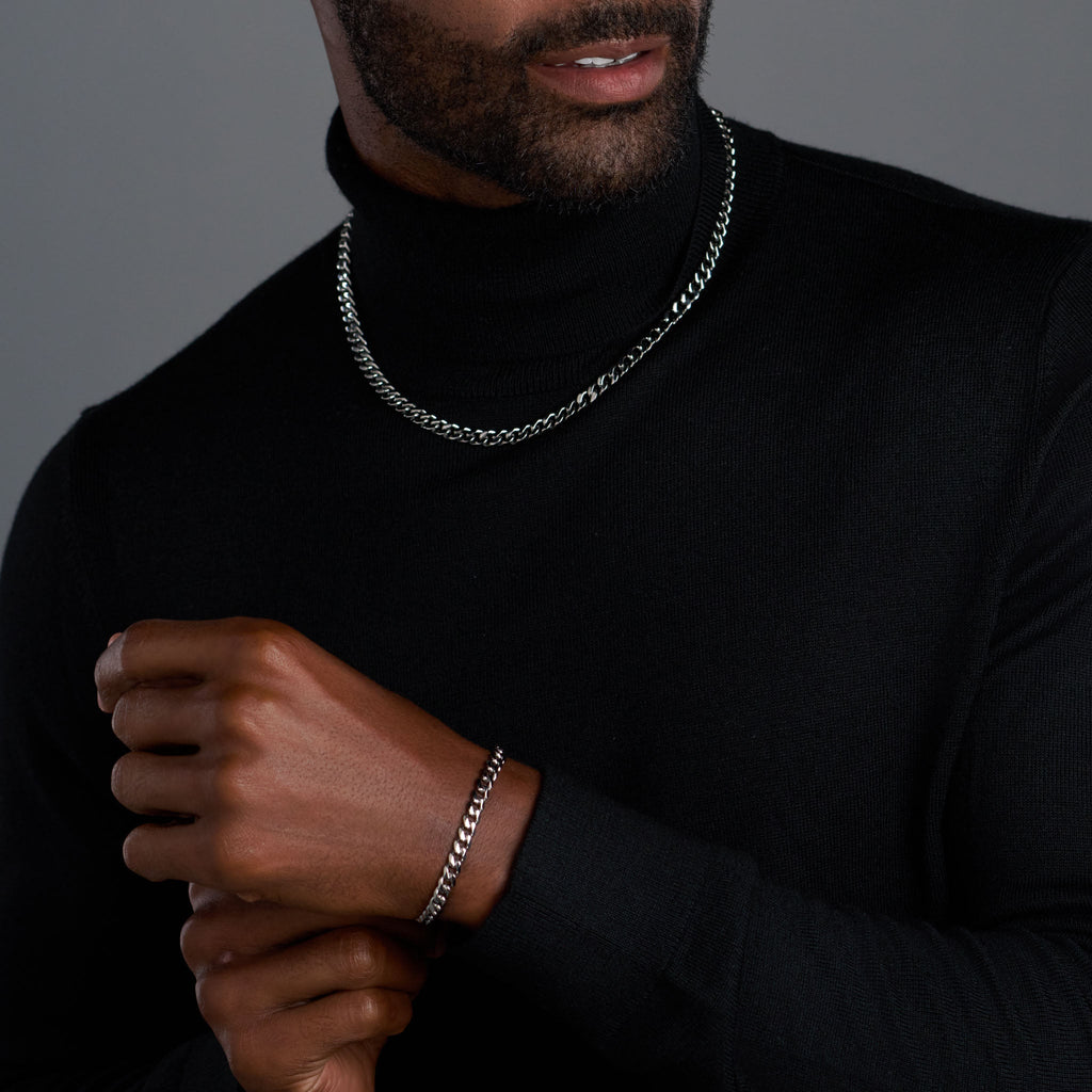 Cuban Link Chain + Bracelet (Silver) - 5mm