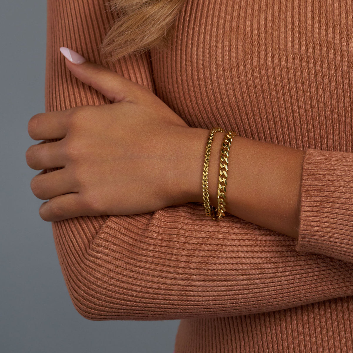 Women's Cuban + Franco Bracelet Stack (Gold)