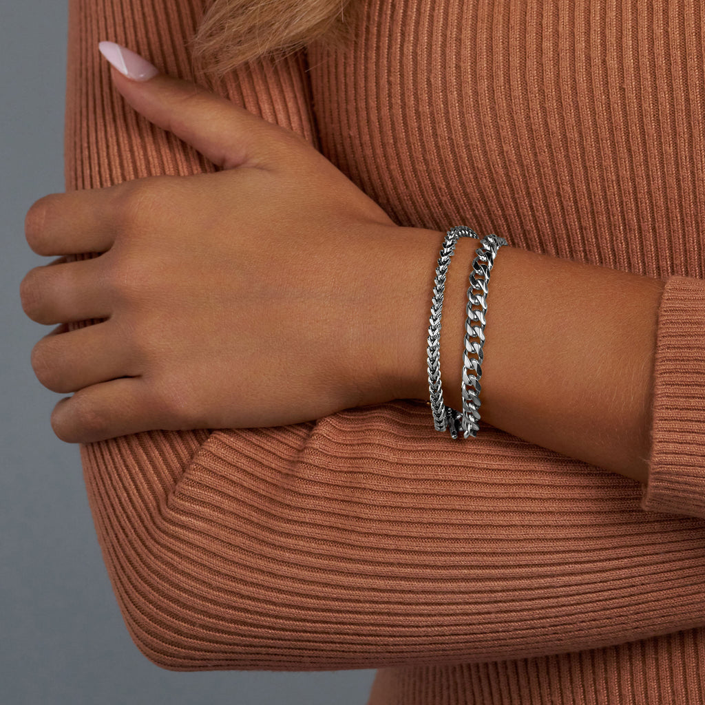 Women's Cuban + Franco Bracelet Stack (Silver)