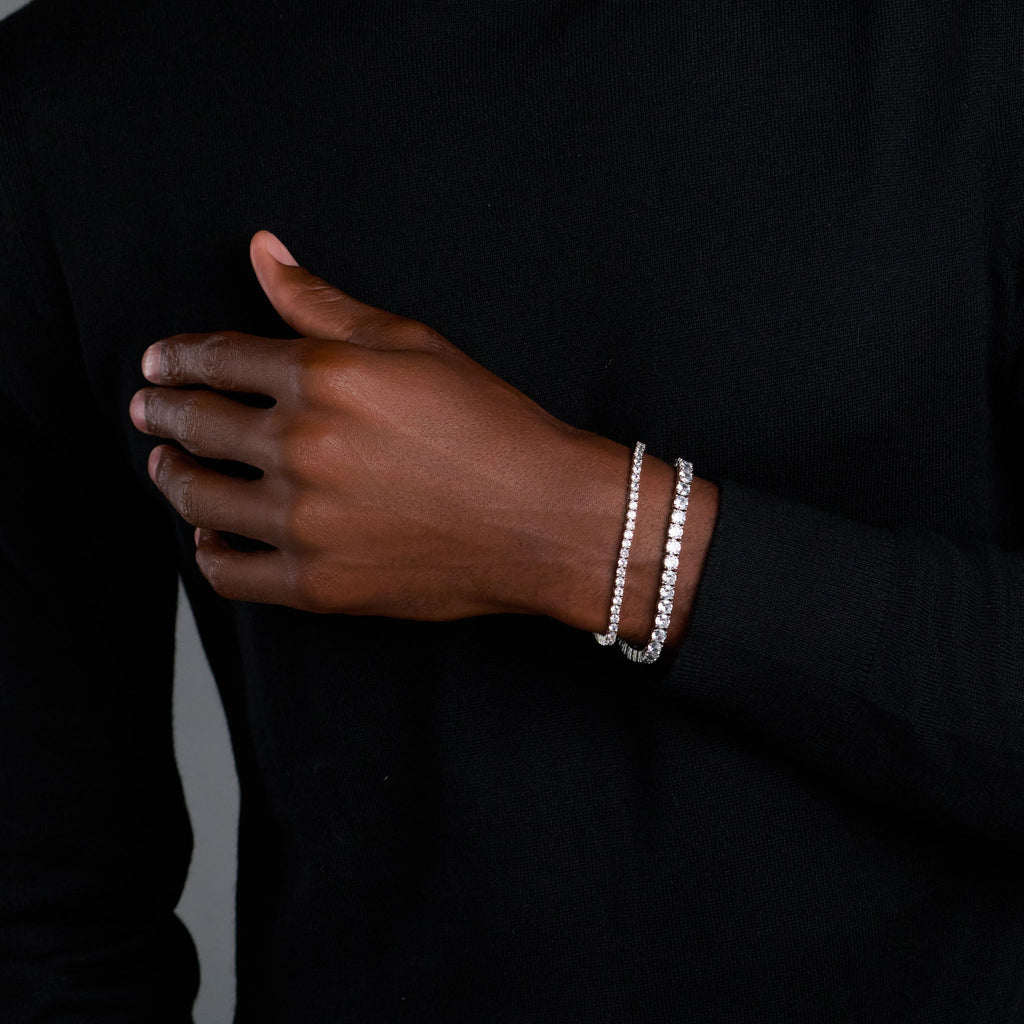 Tennis 5mm + Tennis 3mm Bracelet Stack (Silver)