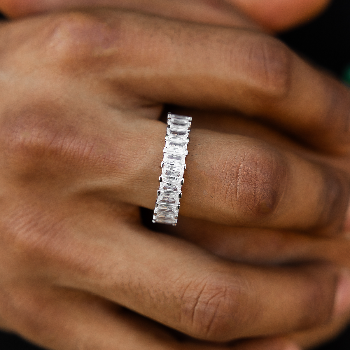 Baguette Ring in White Gold Vermeil