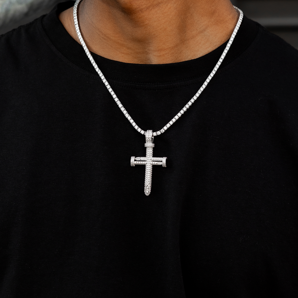 Round Nail Cross Pendant in White Gold