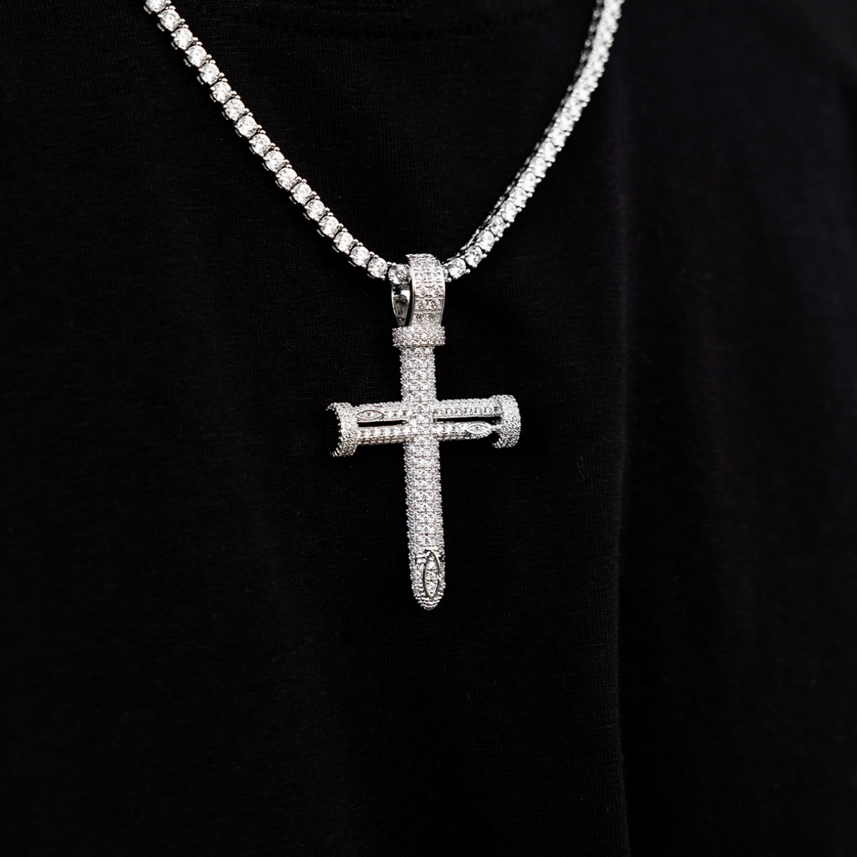 Round Nail Cross Pendant in White Gold
