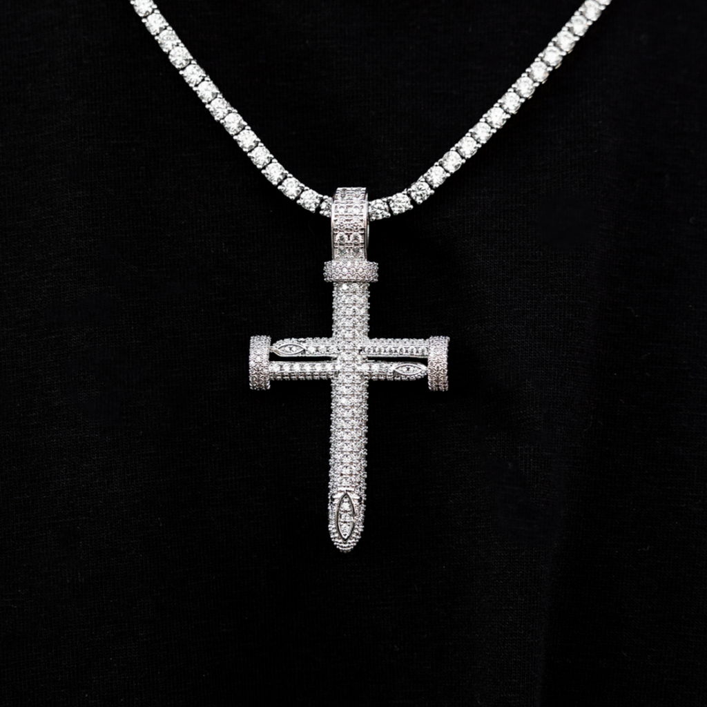Round Nail Cross Pendant in White Gold