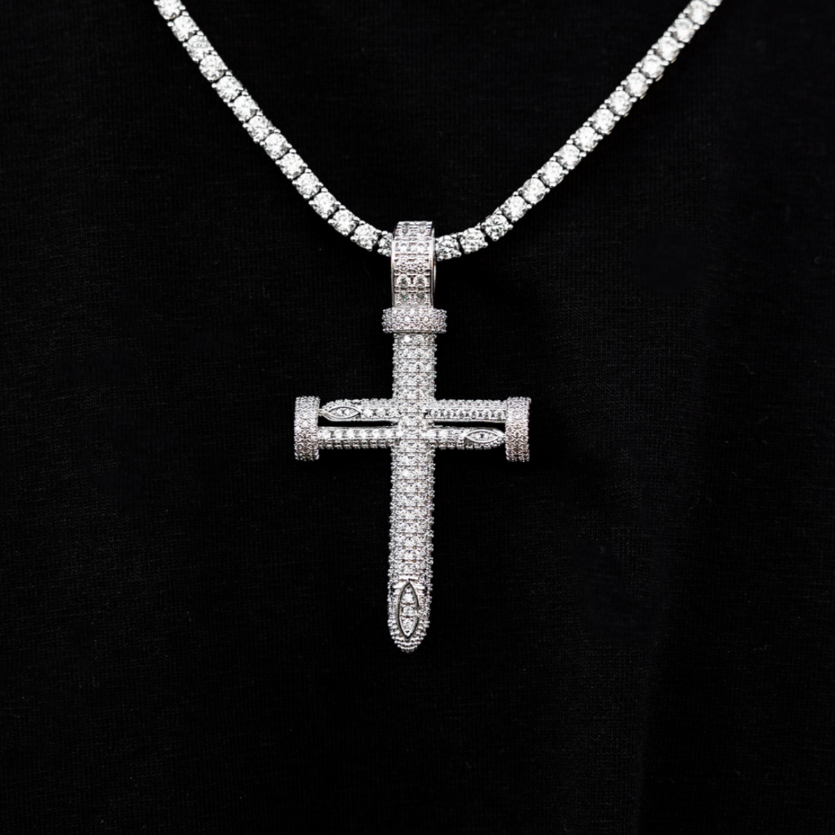 Round Nail Cross Pendant in White Gold