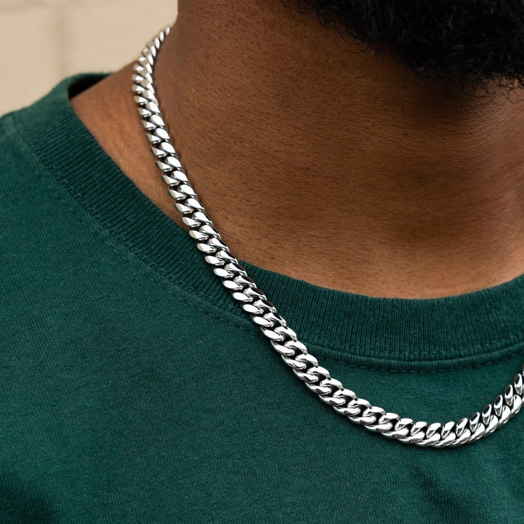 GLD Miami Cuban Link Chain in White Gold- 8mm