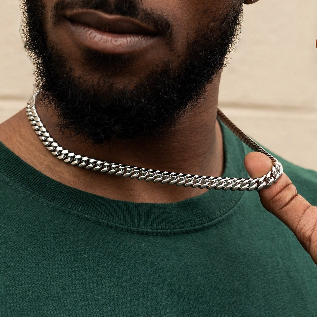 GLD Miami Cuban Link Chain in White Gold- 8mm