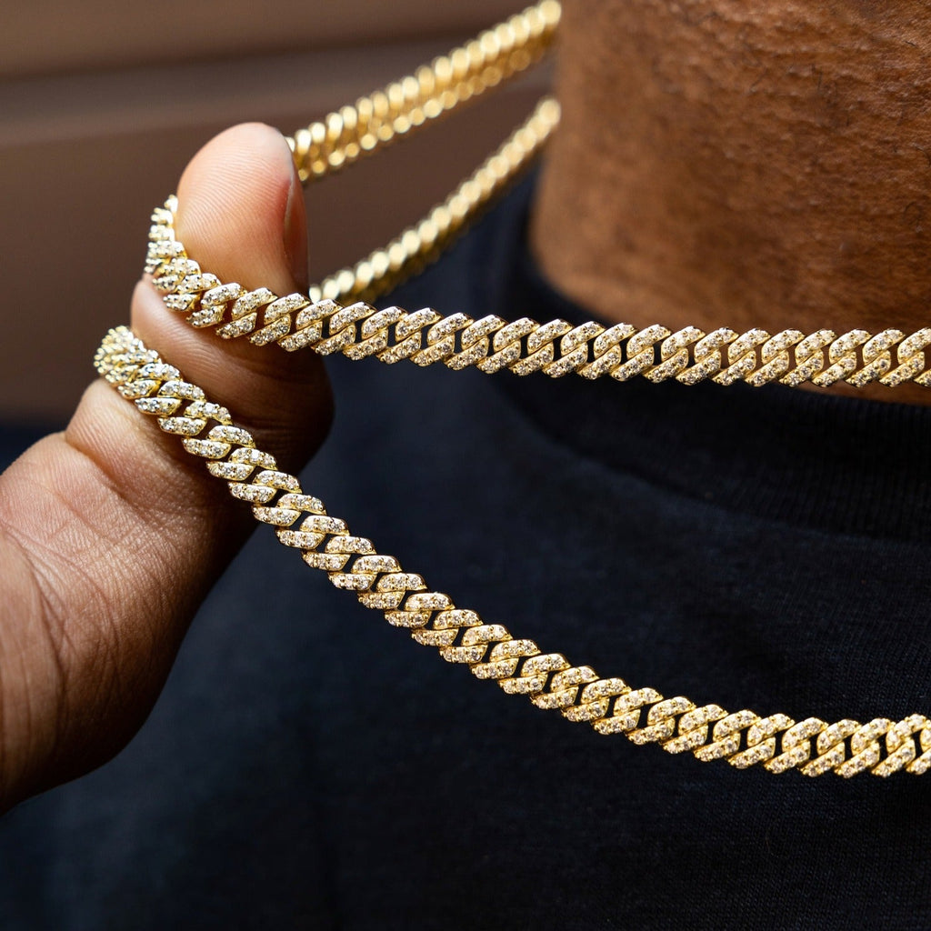 GLD Micro Diamond Prong Cuban Necklace in Yellow Gold - 6mm