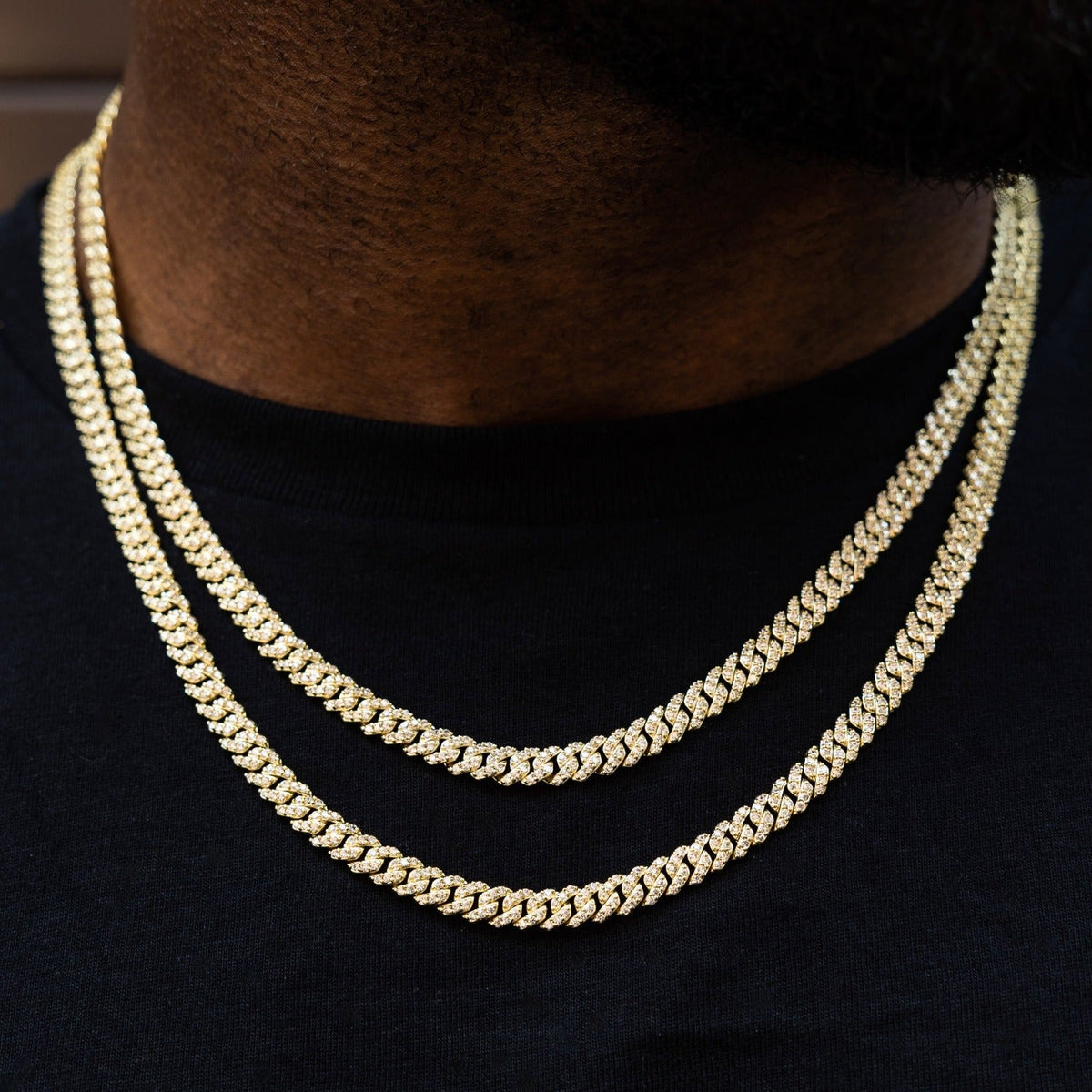 GLD Micro Diamond Prong Cuban Necklace in Yellow Gold - 6mm