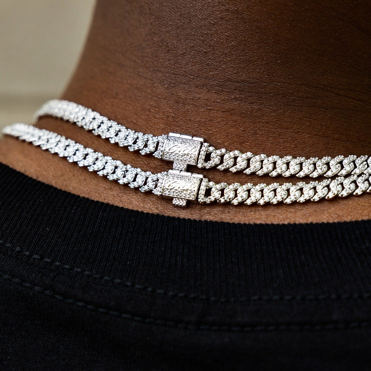 Micro Diamond Prong Moissanite Cuban Chain in Sterling Silver - 6MM