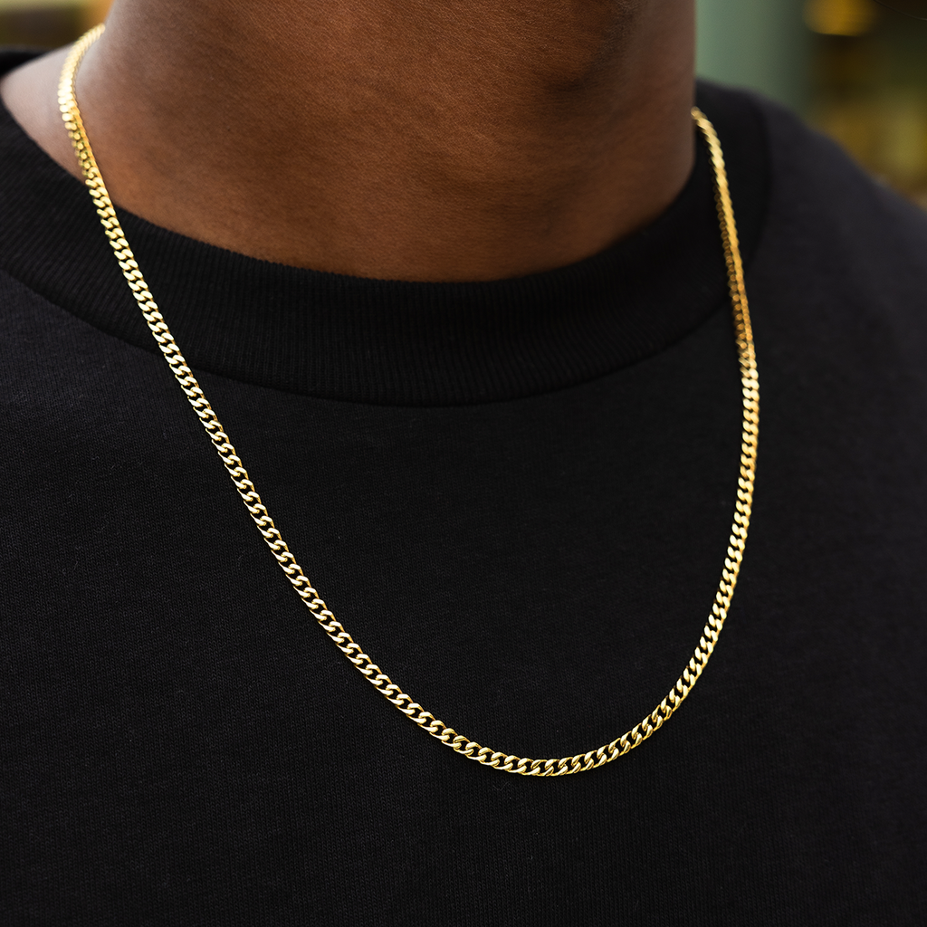 Micro Cuban Chain in Yellow Gold- 3mm