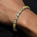 Iced Canary Cushion Cut Tennis Bracelet in White Gold - 7MM