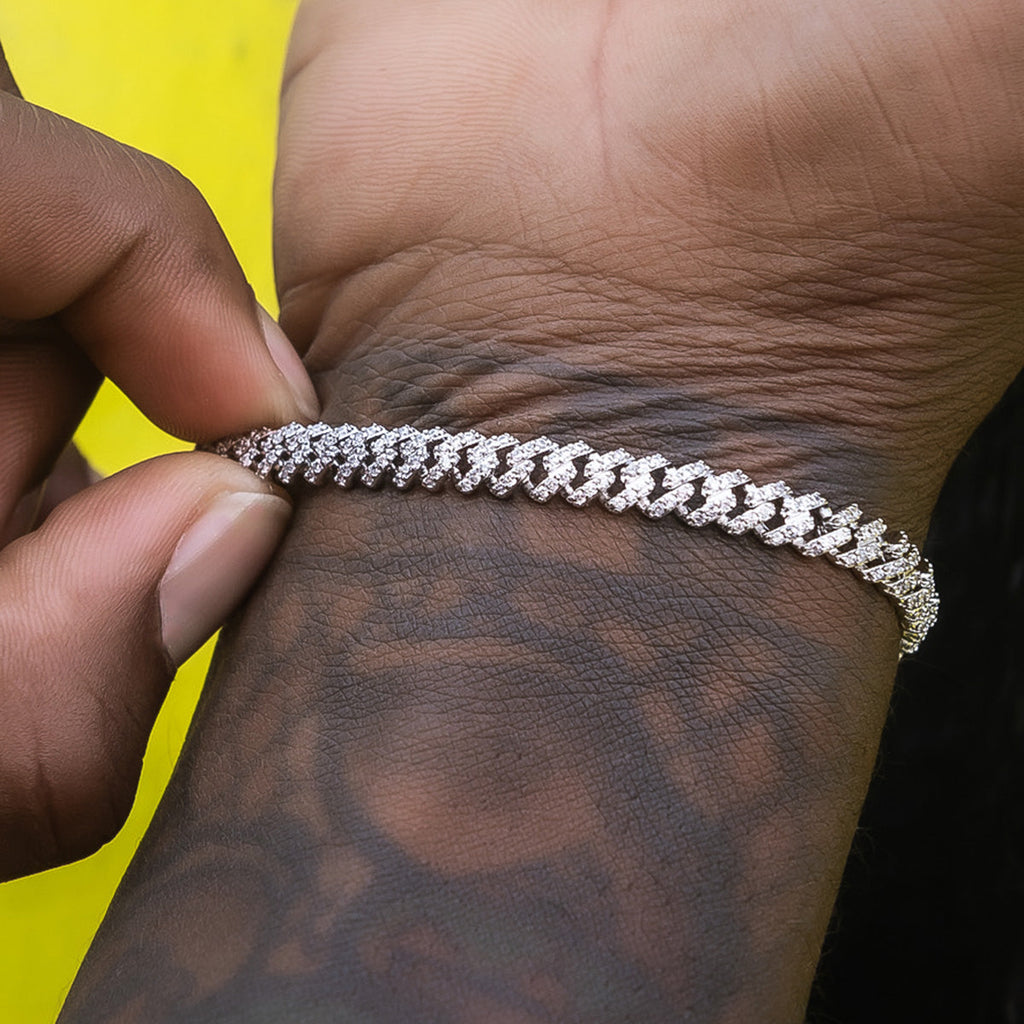 GLD Iced Handcuff Diamond Prong Cuban Bracelet in White Gold