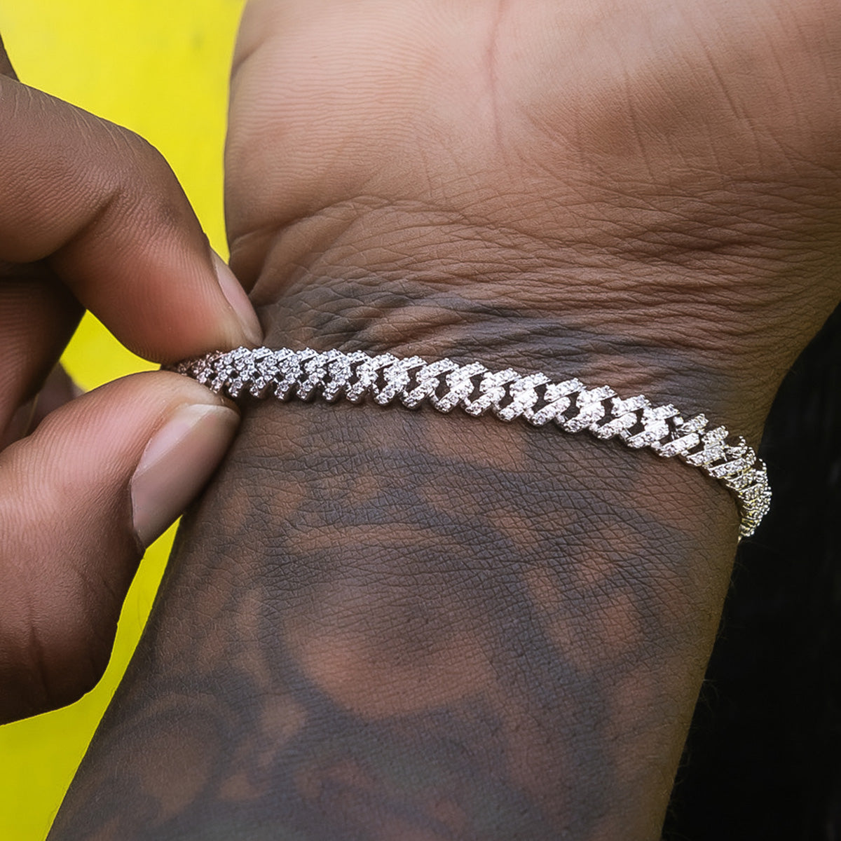 GLD Iced Handcuff Diamond Prong Cuban Bracelet in White Gold