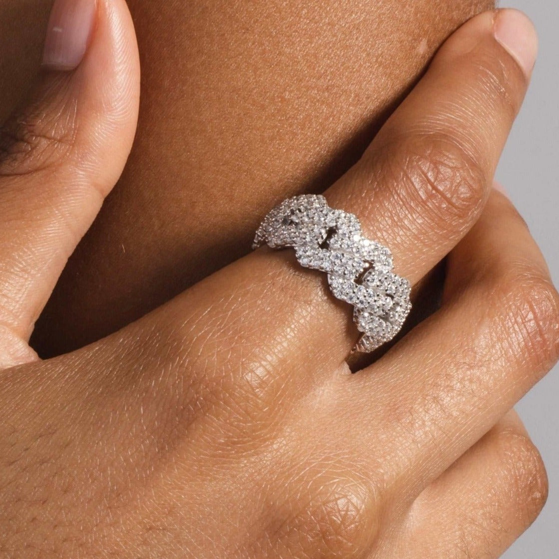 Moissanite Diamond Prong Cuban Ring in Sterling Silver