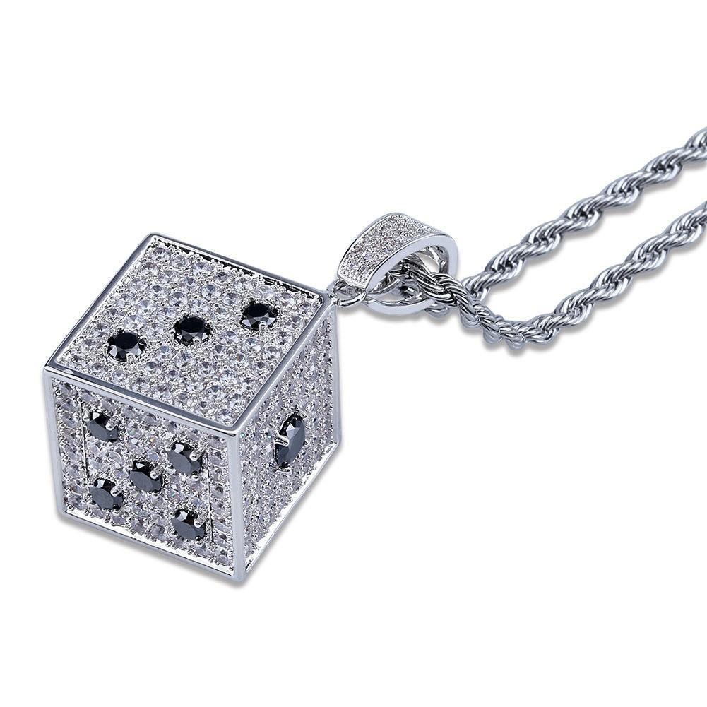 Two-tone CZ Black And White  Dice Pendant Jewelry