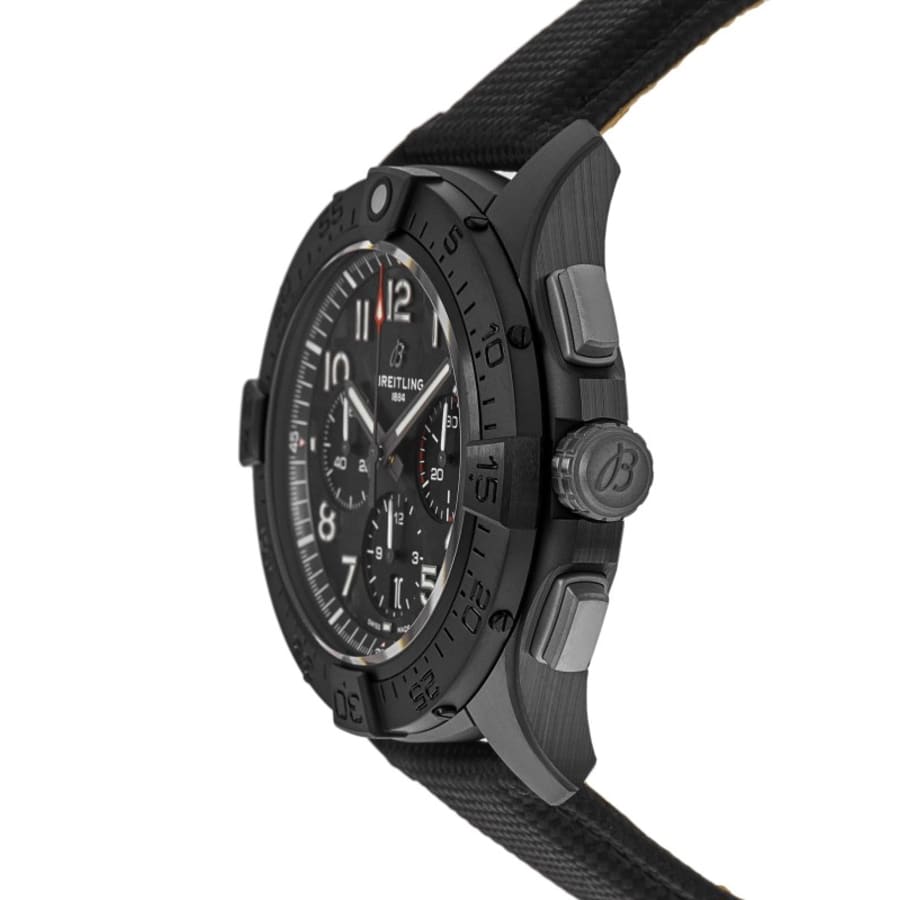 Breitling Avenger B01 Chronograph 44 Night Mission Chronograph Black Dial Leather Strap Men's Watch SB0147101B1X1