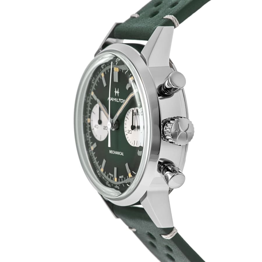 Hamilton American Classic INTRA-MATIC CHRONOGRAPH H Green Dial Leather Strap Men's Watch H38429861
