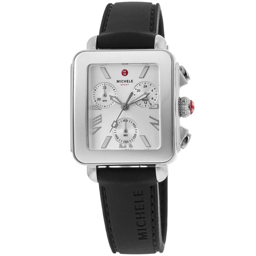 Michele Deco Sport Quartz Chronograph Silver Dial Black Silicone Strap Women's Watch MWW06K000071