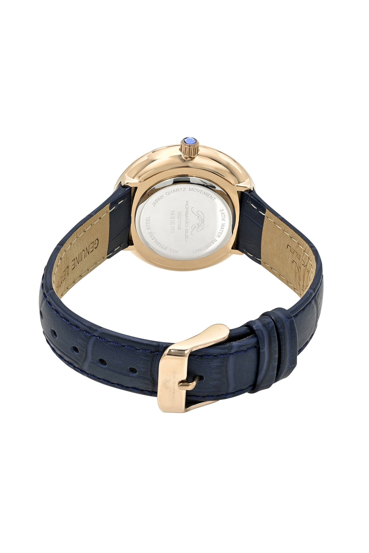 Porsamo Bleu Women's Monroe Genuine Leather Rose Tone and Blue Watch 1491EMOL