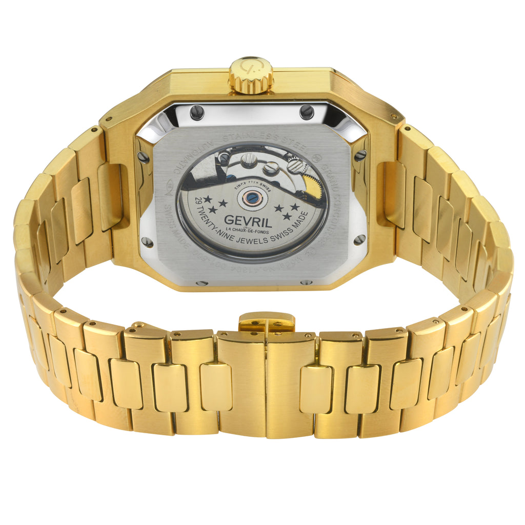Gevril Men's Grand Concourse IPYG Case, White Matt  Dial, IPYG Bracelet Watch