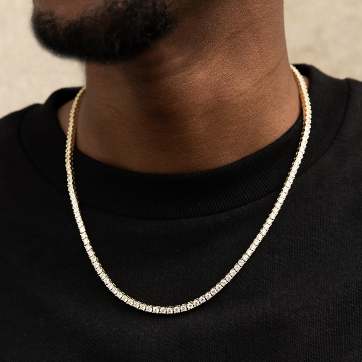 Malik Nabers One Handed Catch Pendant + 3mm Diamond Tennis Necklace in Yellow Gold Bundle