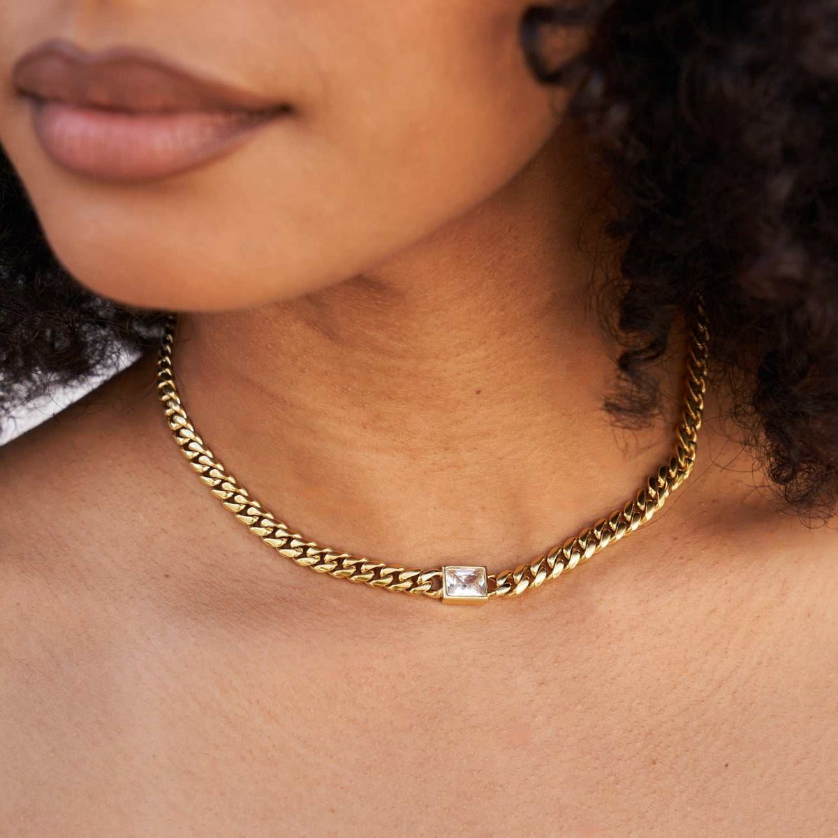 Emerald Cut Stone Miami Cuban Necklace - Gold