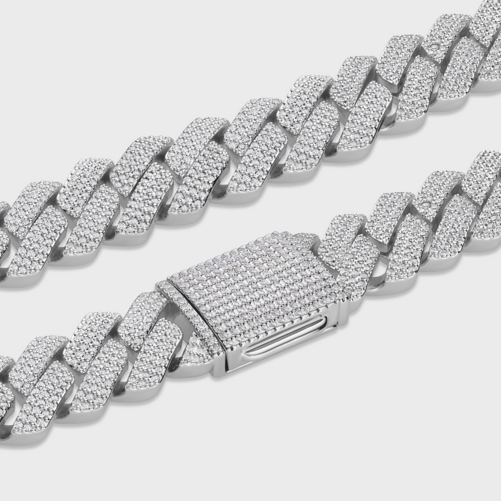 Iced Prong Cuban Chain + Bracelet (Silver) - 20mm
