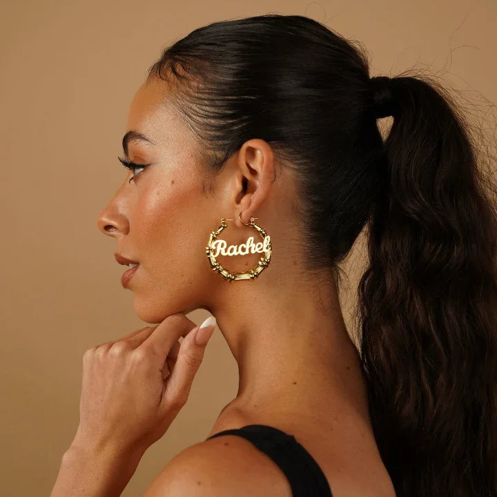 Bamboo Name Hoop Earrings