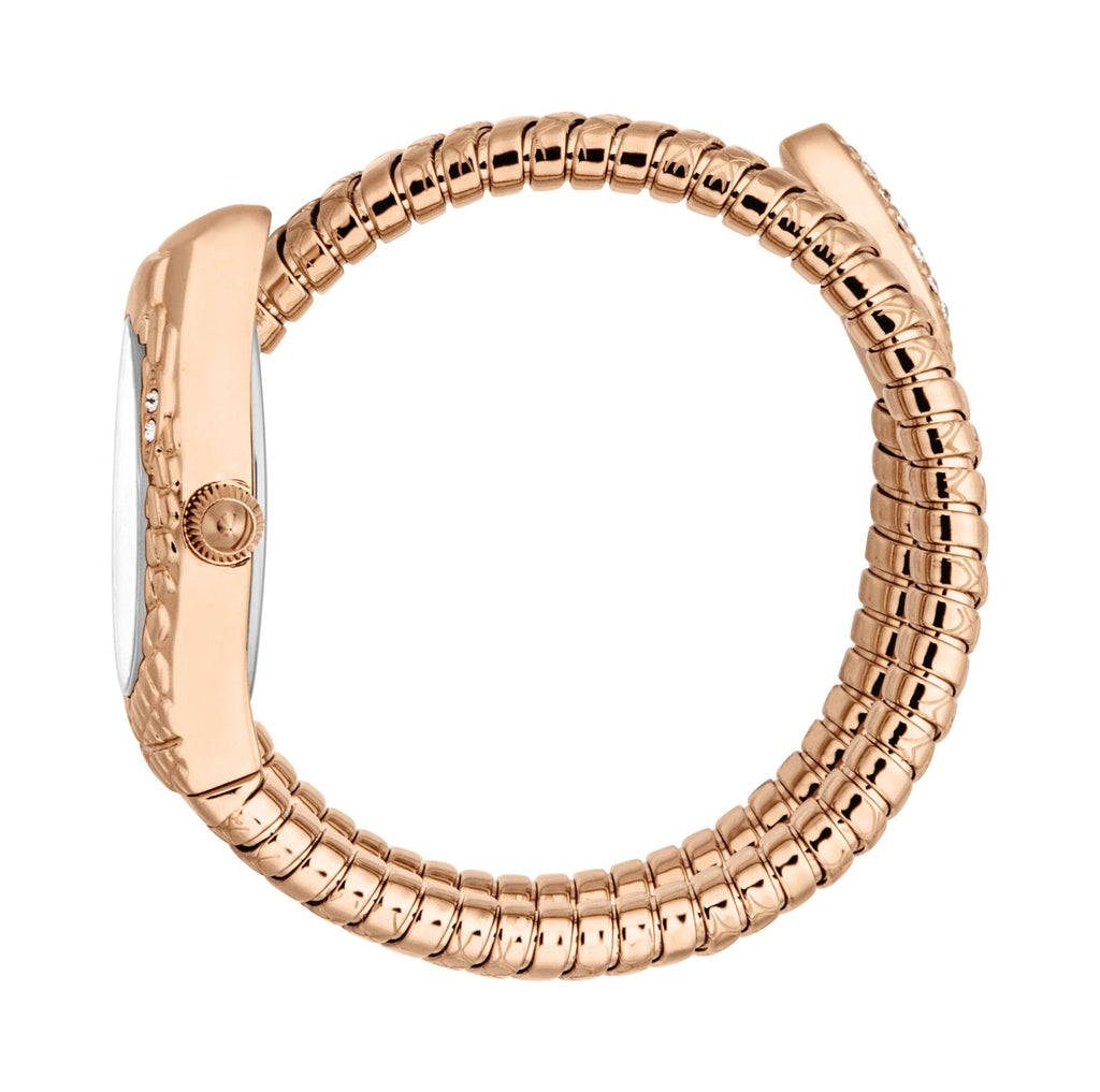 JUST CAVALLI Womens's Snake Watch, Rose Gold Color Case, Silver Dial, Rose Gold Color Stainless Steel Bracelet