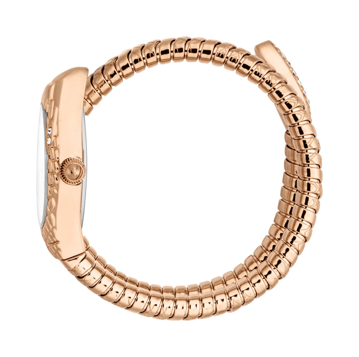 JUST CAVALLI Womens's Snake Watch, Rose Gold Color Case, Silver Dial, Rose Gold Color Stainless Steel Bracelet