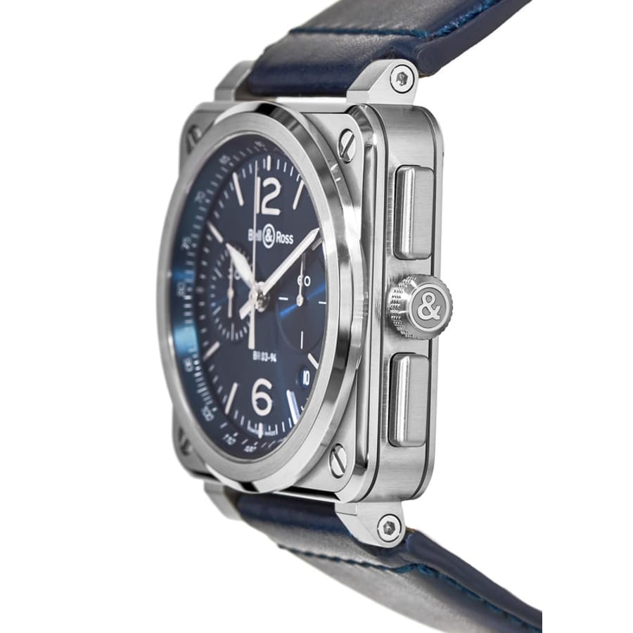 Bell & Ross BR 03-94 Chronograph 42mm Blue Dial Blue Leather Strap Men's Watch BR0394-BLU-ST/SCA