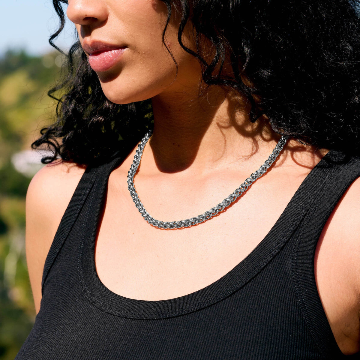 Palm Chain Necklace in White Gold- 6mm