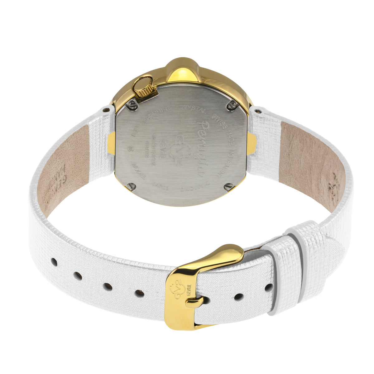 GV2 Women's Perugia Diamond Watch, IPRG Case, Silver/White Dial, Genuine Saffiano White Handmade Leather Strap