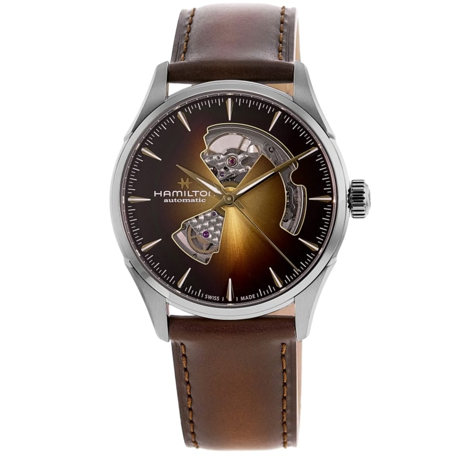 Hamilton Jazzmaster Open Heart Automatic Champagne Smoky Brown Dial Leather Strap Men's Watch H32705501