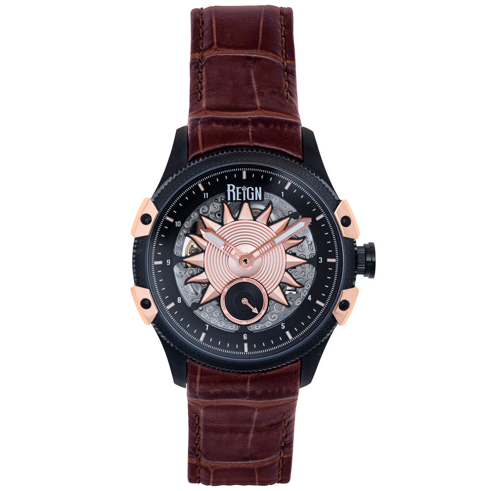 Solstice Automatic Semi-Skeleton Watch - Dark Brown/Rose Gold
