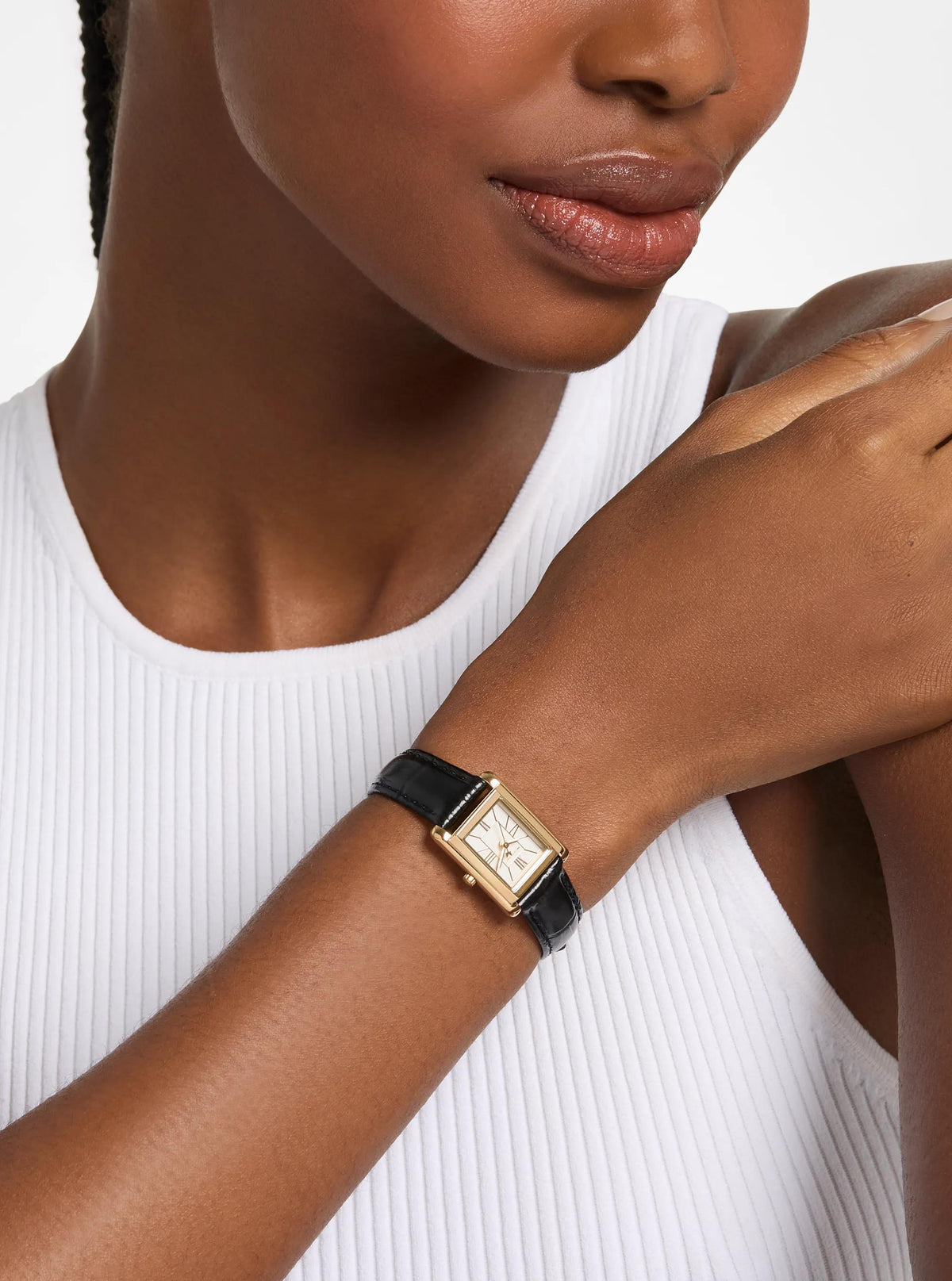Petite Essex Gold-Tone and Crocodile Embossed Leather Strap Watch