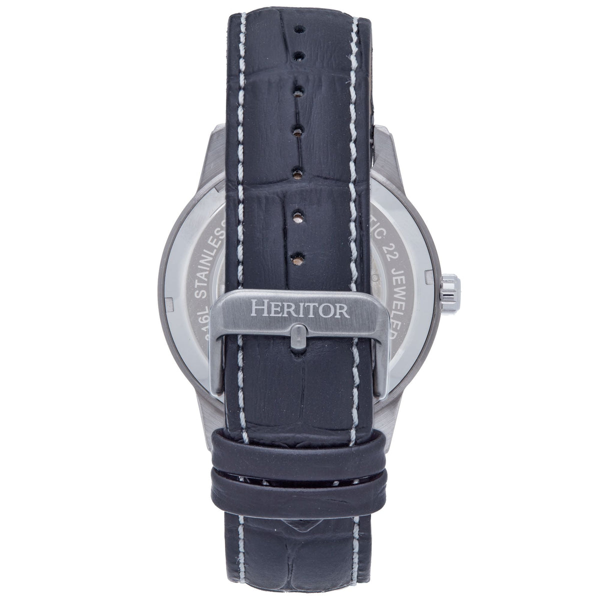 Heritor Automatic Davies Semi-Skeleton Leather-Band Watch - Silver/White