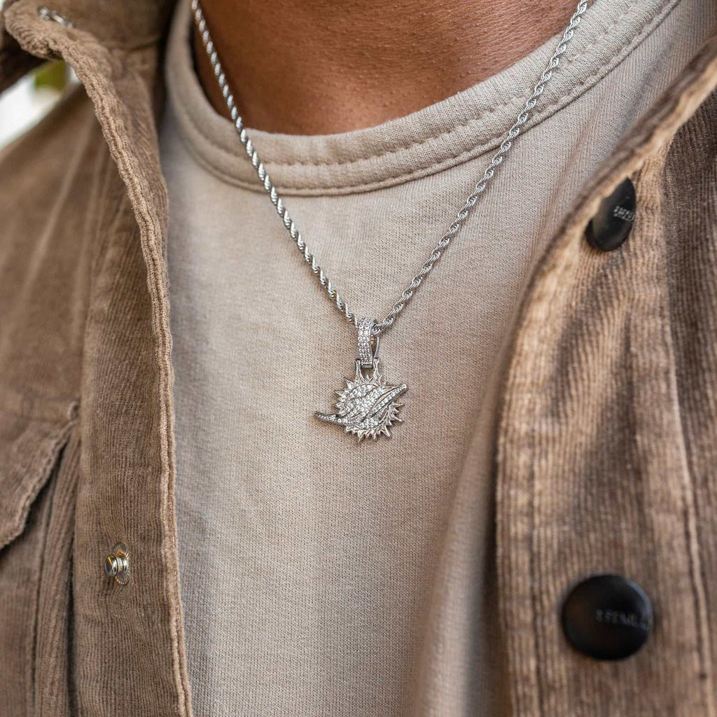 Miami Dolphins Official NFL Micro Logo Pendant - White Gold