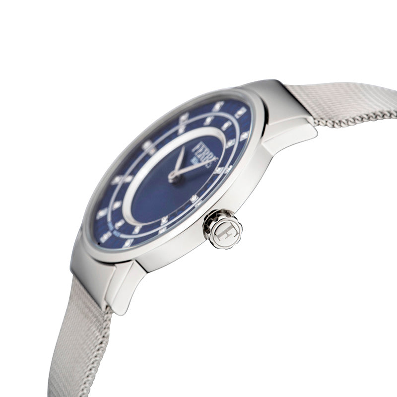 Ferre Milano Ladies D. Blue Dial SS Mesh Watch