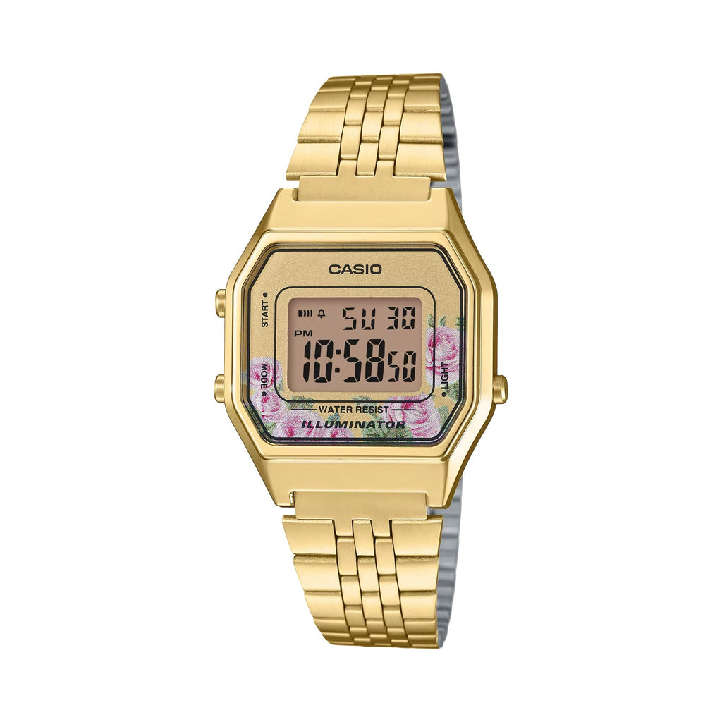 Casio Women’s Digital Gold Watch with Floral Accent - LA-680WGA-4CDF