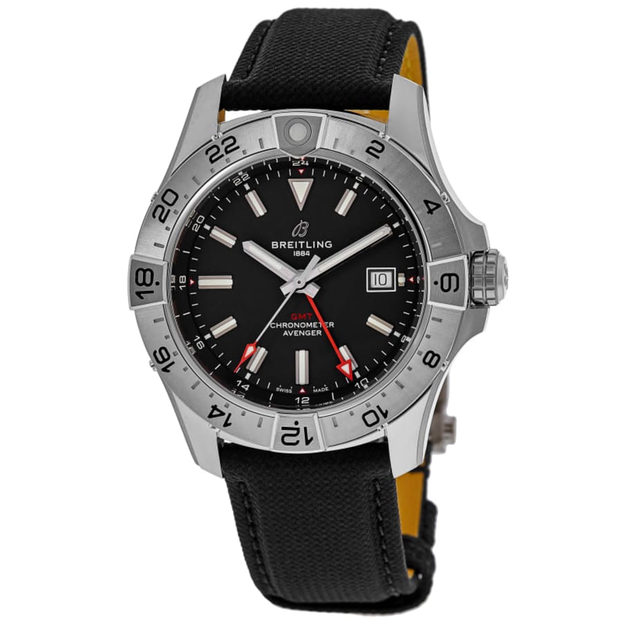 Breitling Avenger Automatic GMT 44 Black Dial Leather Strap Men's Watch A32320101B1X1