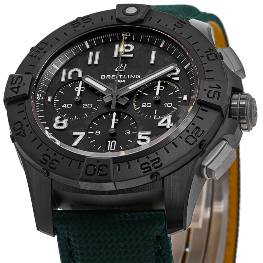 Breitling Avenger B01 Chronograph 46 Night Mission Automatic Black Dial Leather Strap Men's Watch SB0148101B1X1