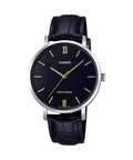 Casio Women’s Black Leather Strap Black Dial Watch - Casio LTP‑VT01L‑1BUDF