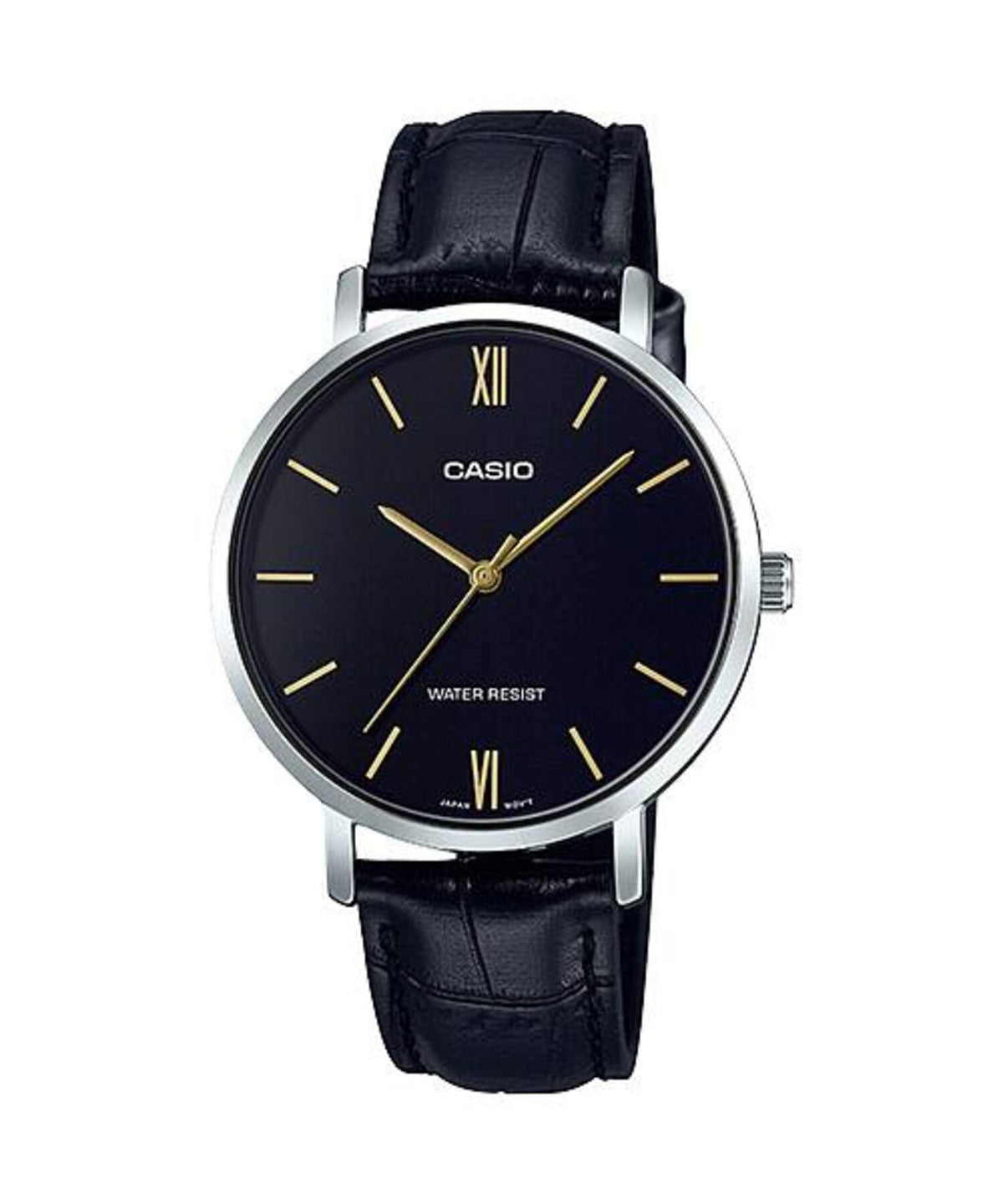Casio Women’s Black Leather Strap Black Dial Watch - Casio LTP‑VT01L‑1BUDF
