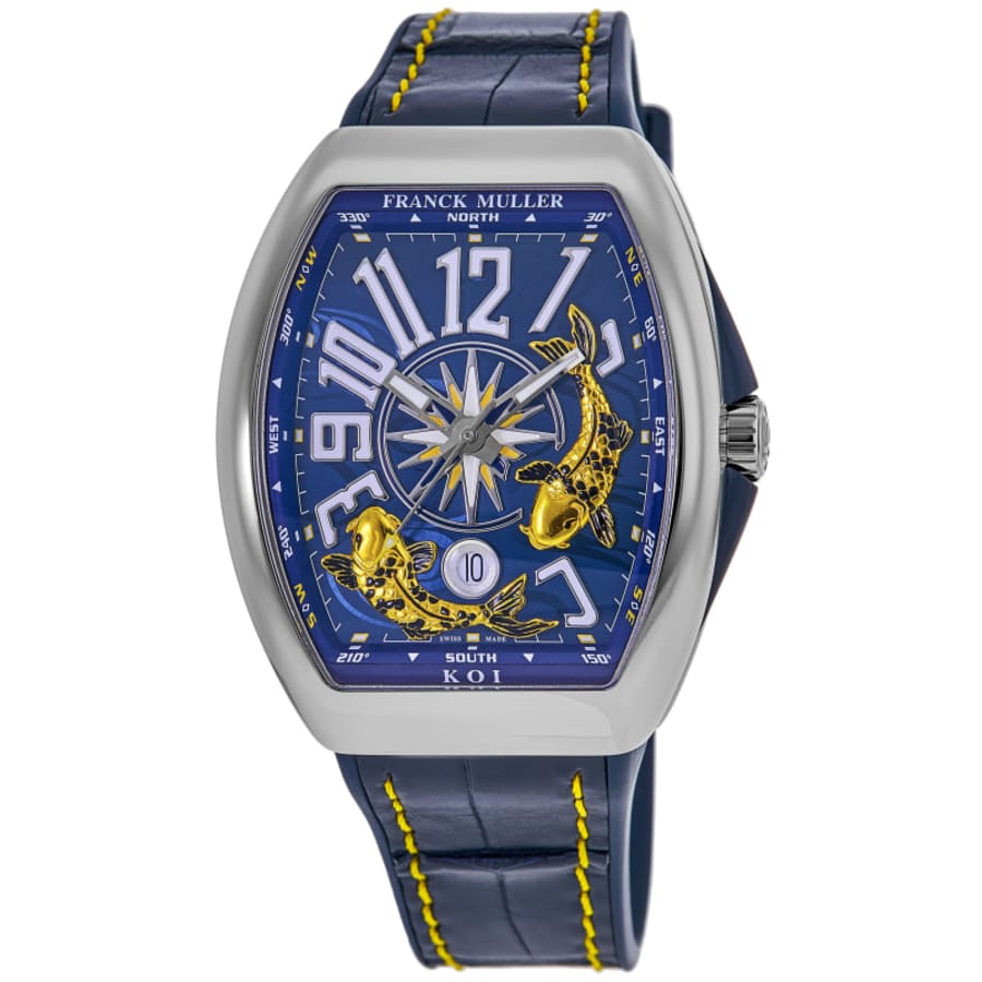 Franck Muller Vanguard Limited Edition 41mm Yachting Koi Blue Dial Rubber & Leather Strap Men's Watch V 41 YT SC DT JA AC BL