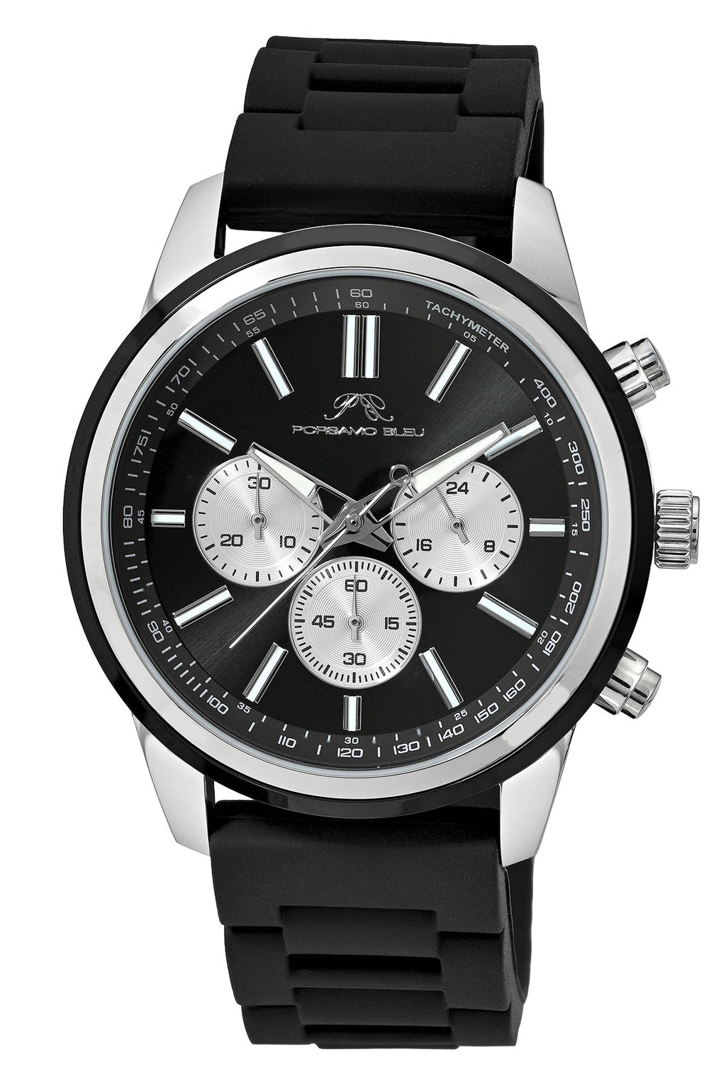 Porsamo Bleu Logan Chronograph Silicon Silver Tone & Black Men's Watch 1451DLOR