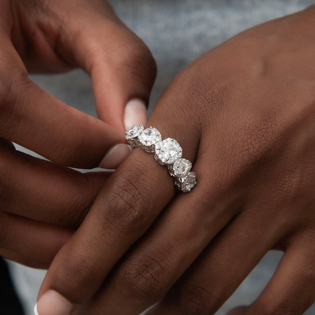 Mixed Diamond Pave Ring in White Gold Vermeil