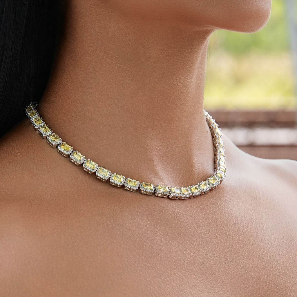 Iced Canary Cushion Cut Tennis Chain in White Gold - 7MM
