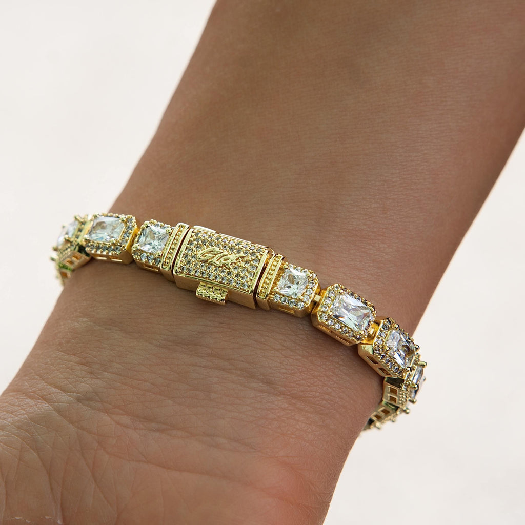 Iced Cushion Cut Tennis Bracelet in Yellow Gold - 7MM